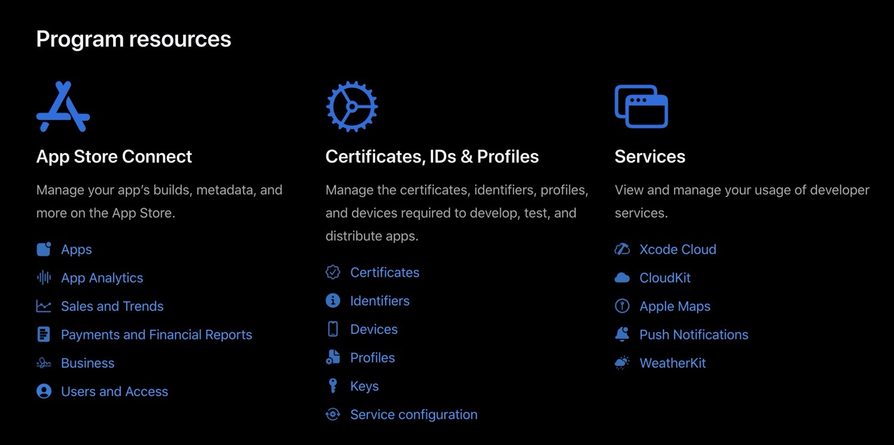 Apple Developer portal resurslari