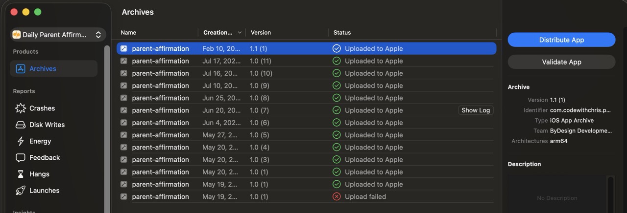 Xcode Organizer Archives